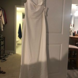 White one shoulder maxi dress with leg slit